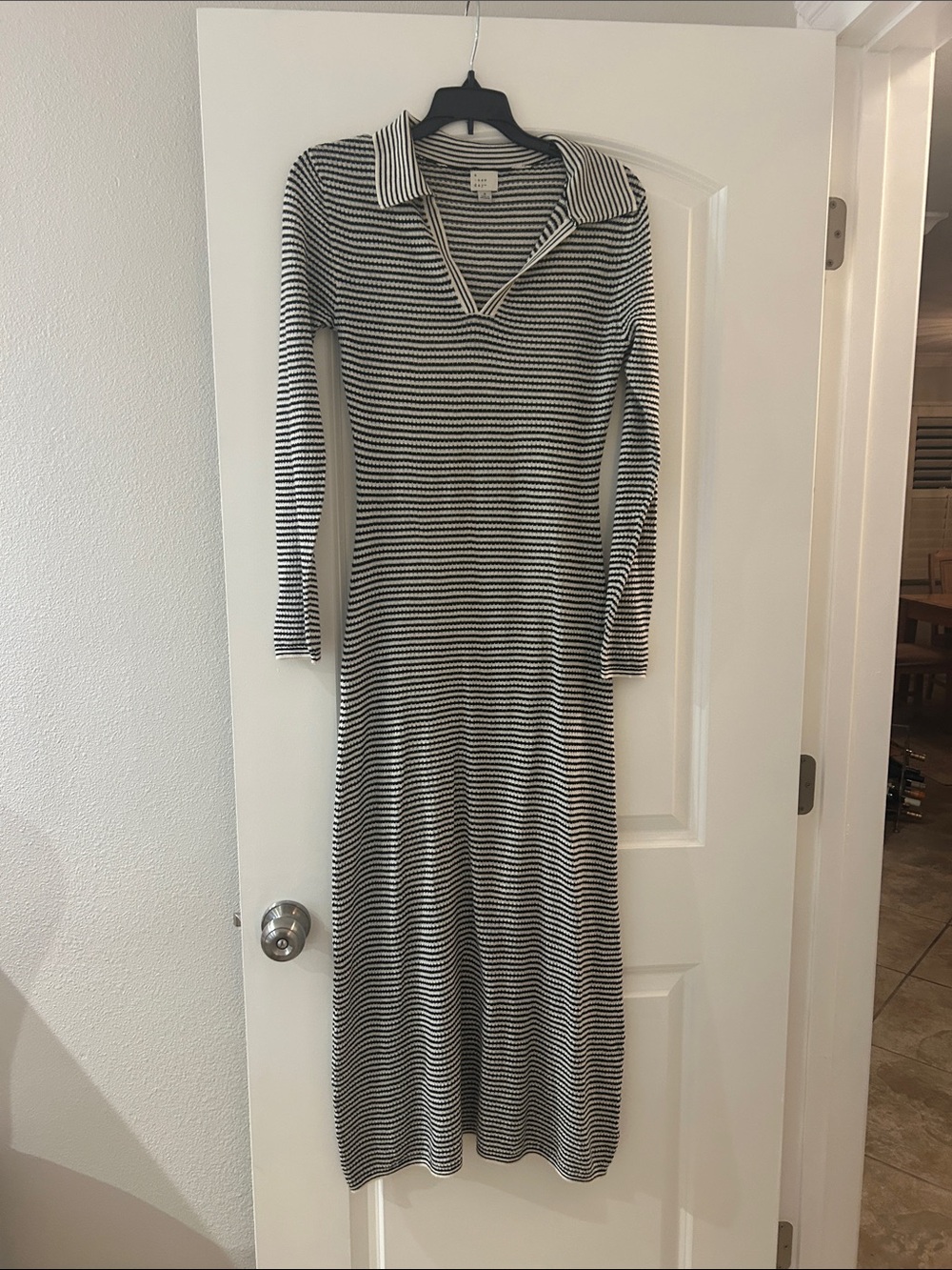 a new day Black & White Striped Collared V‑Neck Maxi Dress
